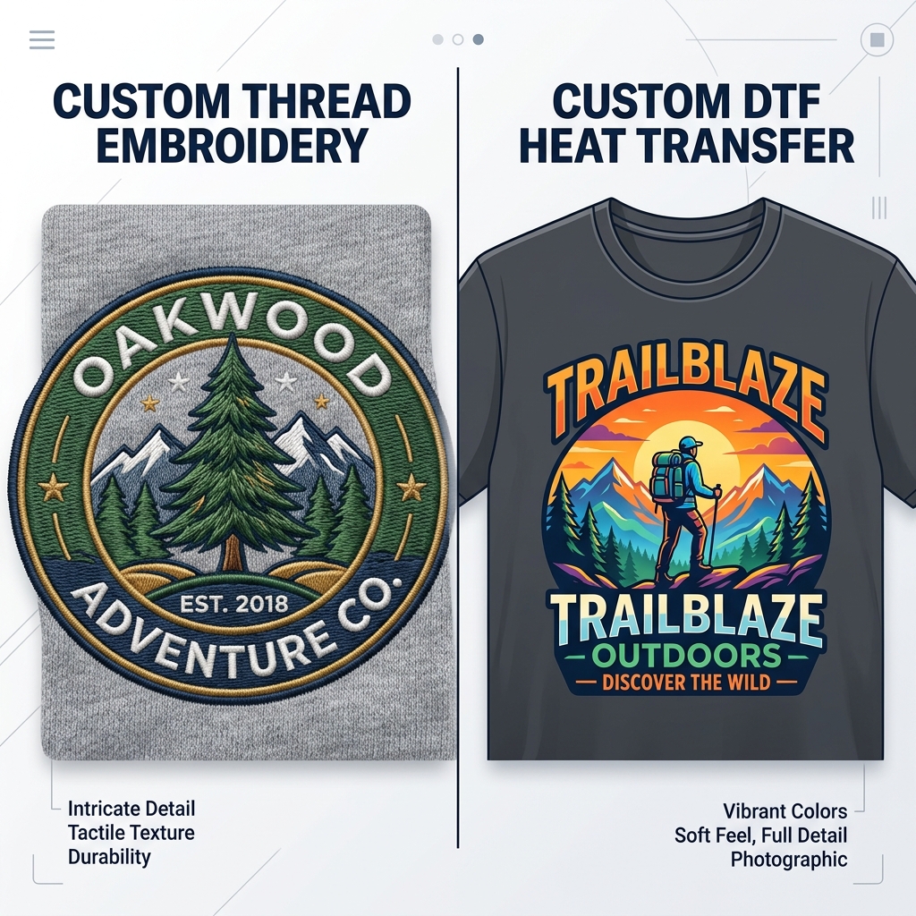 Embroidery vs DTF Comparison Banner
